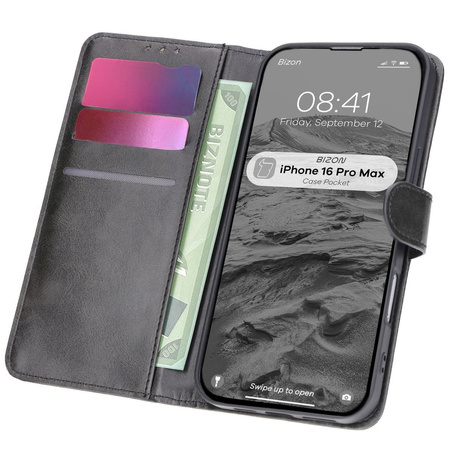 Etui z klapką Bizon Case Pocket do iPhone 16 Pro Max, czarne