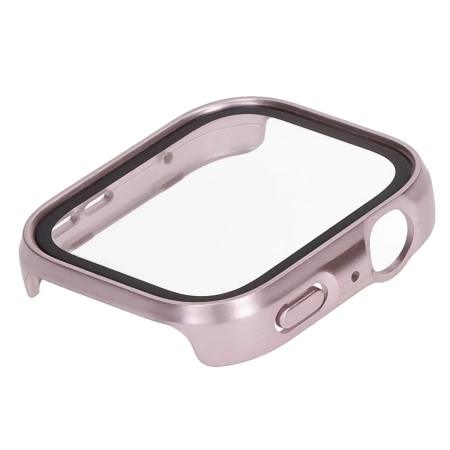 Etui ze szkłem do zegarka Bizon Case Watch Adamo do Huawei Watch Fit 4, satynowo różowe