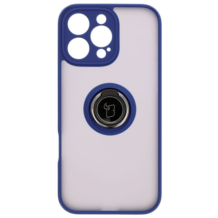 Etui z uchwytem na palec Bizon Case Hybrid Ring do iPhone 16 Pro Max, przydymione z granatową ramką