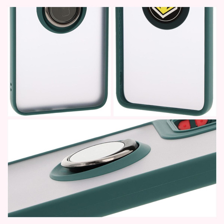 Etui z uchwytem na palec Bizon Case Hybrid Ring do Motorola Moto G35 5G, przydymione z ciemnozieloną ramką