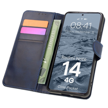 Etui z klapką Bizon Case Pocket do Xiaomi Redmi Note 14 4G, granatowe