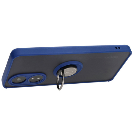 Etui z uchwytem na palec Bizon Case Hybrid Ring do Oppo A58 4G, przydymione z granatową ramką