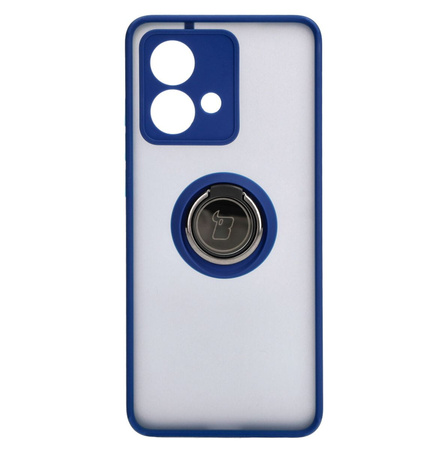 Etui z uchwytem na palec Bizon Case Hybrid Ring do Motorola Edge 40 Neo, przydymione z granatową ramką