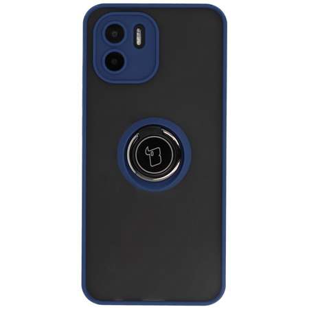 Etui z uchwytem na palec Bizon Case Hybrid Ring do Xiaomi Redmi A1, przydymione z granatową ramką
