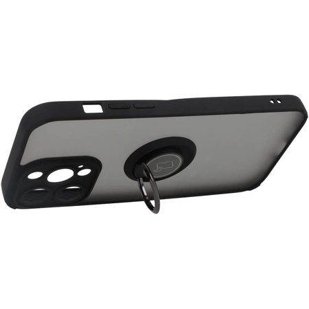 Etui z uchwytem na palec Bizon Case Hybrid Ring do iPhone 14 Pro Max, przydymione z czarną ramką