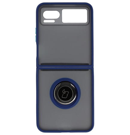 Etui z uchwytem na palec Bizon Case Hybrid Ring do Motorola Razr 40, przydymione z granatową ramką