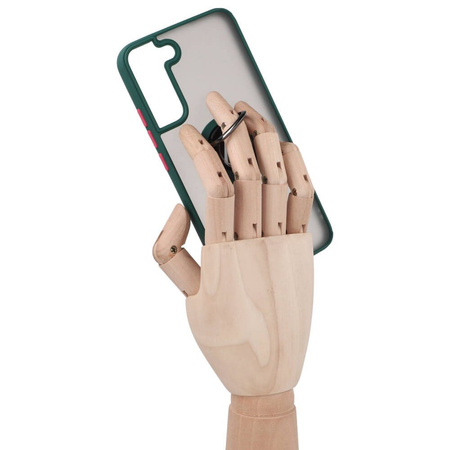 Etui z uchwytem na palec Bizon Case Hybrid Ring do Galaxy S22 Plus, przydymione z ciemnozieloną ramką