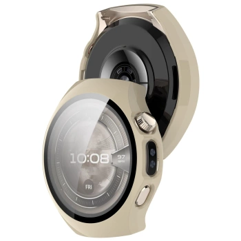 Etui ze szkłem do zegarka Bizon Case+Glass Watch do Huawei Watch 5 42 mm, beżowe