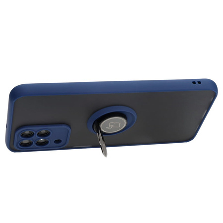 Etui z uchwytem na palec Bizon Case Hybrid Ring do Galaxy M33 5G, przydymione z granatową ramką