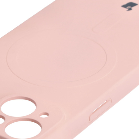Etui silikonowe z pierścieniem magnetycznym Bizon Case Silicone Magnetic do iPhone 15, jasnoróżowe