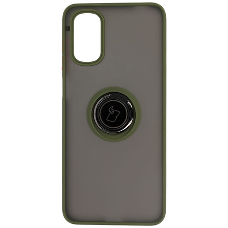 Etui z uchwytem na palec Bizon Case Hybrid Ring do Motorola Moto G22 / E32 / E32s, przydymione z zieloną ramką