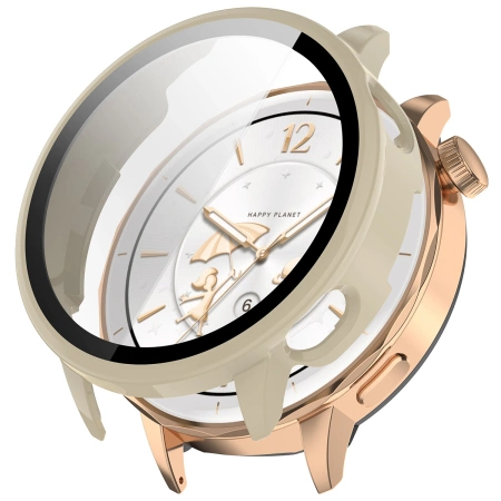 Etui ze szkłem do zegarka Bizon Case Watch Adamo do OnePlus Watch 3 43 mm, beżowe