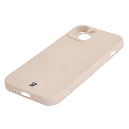 Etui silikonowe z pierścieniem magnetycznym Bizon Case Silicone Magnetic do iPhone 15, beżowe