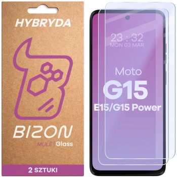 Elastyczne szkło hybrydowe Bizon Glass Mule Duo do Motorola Moto G15 / G15 Power / E15, 2 sztuki
