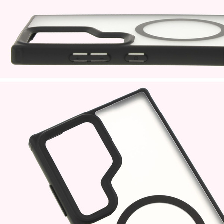 Etui z pierścieniem magnetycznym Bizon Case MatteO do Samsung Galaxy S24 Ultra, półprzezroczyste z czarną ramką