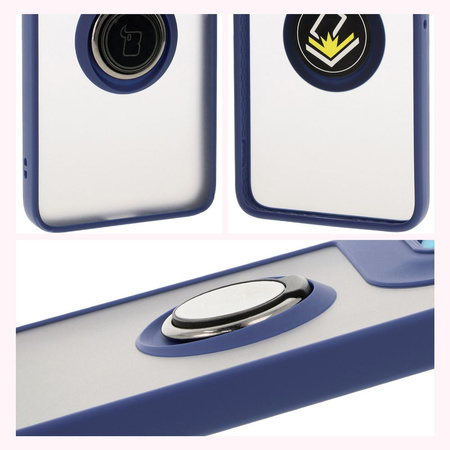 Etui z uchwytem na palec Bizon Case Hybrid Ring do Motorola Edge 50 Neo, przydymione z granatową ramką