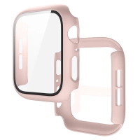 Etui ze szkłem do zegarka Bizon Case Watch Adamo do Apple Watch SE 3 / SE 2 / SE / 6 / 5 / 4 (40 mm), matowe różowe