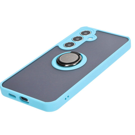Etui z uchwytem na palec Bizon Case Hybrid Ring do Galaxy S24 Plus, przydymione z jasnoniebieską ramką