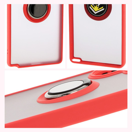 Etui z uchwytem na palec Bizon Case Hybrid Ring do Galaxy S25 Ultra, przydymione z czerwoną ramką