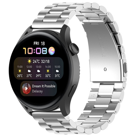 Pasek ze stali nierdzewnej do smartwatcha, Bizon Strap Watch Aura, Quick Release 18 mm, srebrny