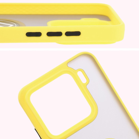 Etui z uchwytem na palec Bizon Case Hybrid Ring do Xiaomi 15, przydymione z żółtą ramką