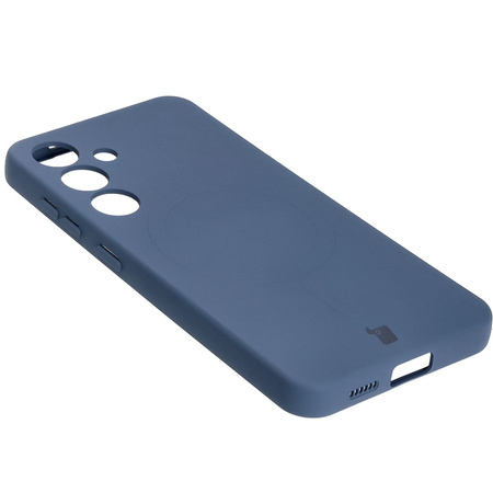 Silikonowe etui z pierścieniem magnetycznym Bizon Case Silicone Magnetic do Galaxy S25 / Galaxy S24, granatowe