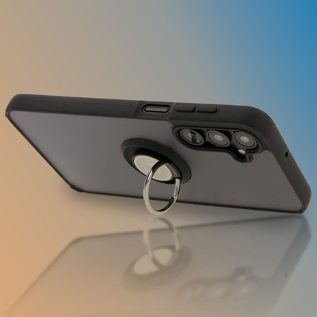 Etui z uchwytem na palec Bizon Case Hybrid Ring do Galaxy A16 4G/5G, przydymione z czarną ramką