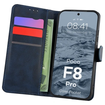 Etui z klapką Bizon Case Pocket do Xiaomi POCO F8 Pro, granatowe