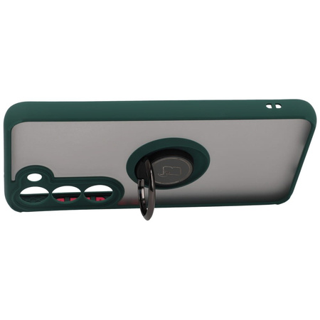 Etui z uchwytem na palec Bizon Case Hybrid Ring do Galaxy S23, przydymione z ciemnozieloną ramką