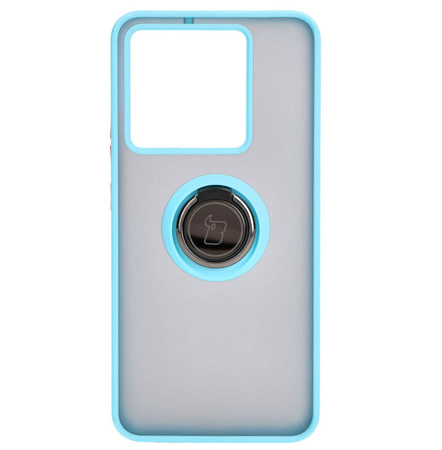 Etui z uchwytem na palec Bizon Case Hybrid Ring do Xiaomi 13T Pro / 13T, przydymione z jasnoniebieską ramką