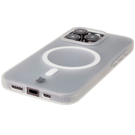 Etui z pierścieniem magnetycznym Bizon Case MatteO do iPhone 15 Pro, półprzezroczyste