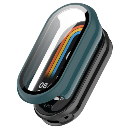 Etui ze szkłem do zegarka Bizon Case Watch Adamo do Xiaomi Smart Band 10, ciemnozielone