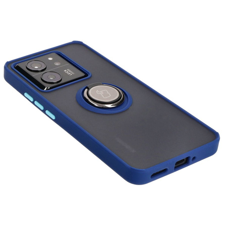 Etui z uchwytem na palec Bizon Case Hybrid Ring do Xiaomi 13T Pro / 13T, przydymione z granatową ramką