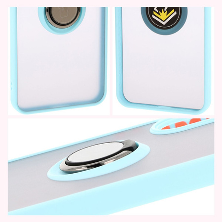 Etui z uchwytem na palec Bizon Case Hybrid Ring do Galaxy A36 5G / A56 5G, przydymione z jasnoniebieską ramką