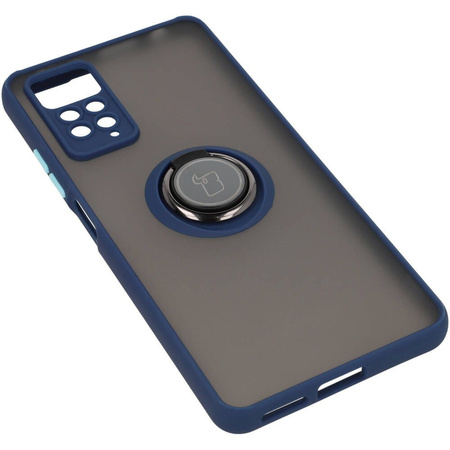 Etui z uchwytem na palec Bizon Case Hybrid Ring do Xiaomi Redmi Note 11 Pro / Pro 5G, przydymione z granatową ramką