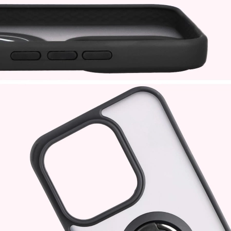 Etui z uchwytem na palec Bizon Case Hybrid Ring do Honor 400 Lite, przydymione z czarną ramką