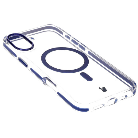 Etui z pierścieniem magnetycznym Bizon Case Marco do iPhone 16 Plus, przezroczyste z niebieską ramką