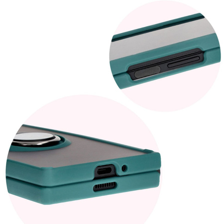 Etui z uchwytem na palec Bizon Case Hybrid Ring do Galaxy Z Fold6, przydymione z ciemnozieloną ramką