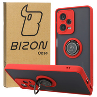 Etui z uchwytem na palec Bizon Case Hybrid Ring do Xiaomi Redmi Note 12 Pro+ 5G, przydymione z czerwoną ramką