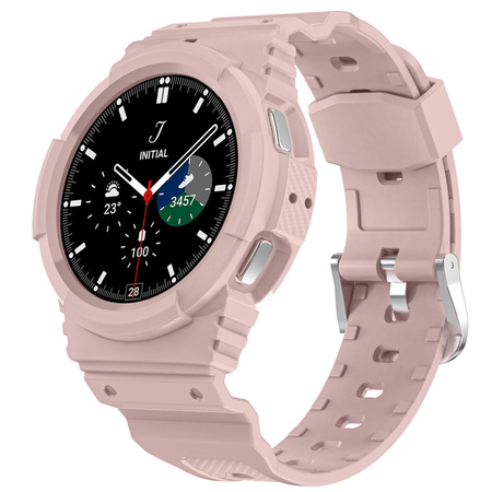 Etui z paskiem Bizon Strap + Case Watch Action do Samsung Galaxy Watch 4 / 5 44 mm, jasnoróżowe