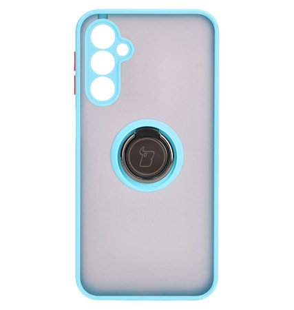 Etui z uchwytem na palec Bizon Case Hybrid Ring do Galaxy M34 5G, przydymione z jasnoniebieską ramką