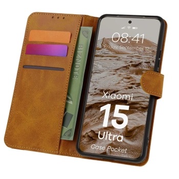 Etui z klapką Bizon Case Pocket do Xiaomi 15 Ultra, brązowe