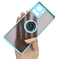 Etui z uchwytem na palec Bizon Case Hybrid Ring do Motorola Edge 30 Ultra, przydymione z jasnoniebieską ramką