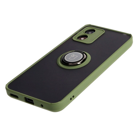 Etui z uchwytem na palec Bizon Case Hybrid Ring do Motorola Moto E13, przydymione z zieloną ramką