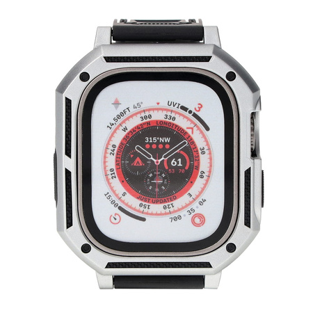 Etui z paskiem Bizon Strap + Case Watch Armor do Apple Watch Ultra 49mm, srebrne