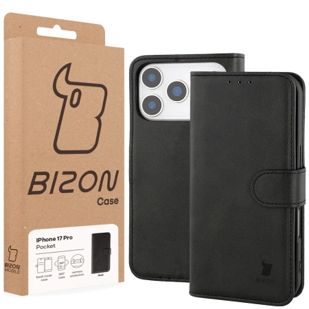 Etui z klapką Bizon Case Pocket do iPhone 17 Pro, czarne