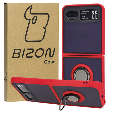 Etui z uchwytem na palec Bizon Case Hybrid Ring do Motorola Razr 40, przydymione z czerwoną ramką