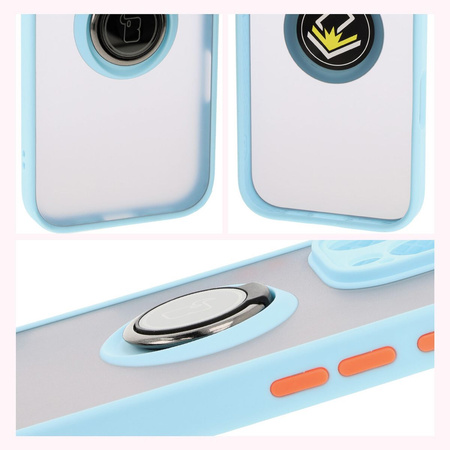 Etui z uchwytem na palec Bizon Case Hybrid Ring do iPhone 16 Pro Max, przydymione z jasnoniebieską ramką