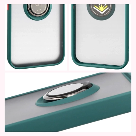 Etui z uchwytem na palec Bizon Case Hybrid Ring do Google Pixel 10 Pro XL, przydymione z ciemnozieloną ramką