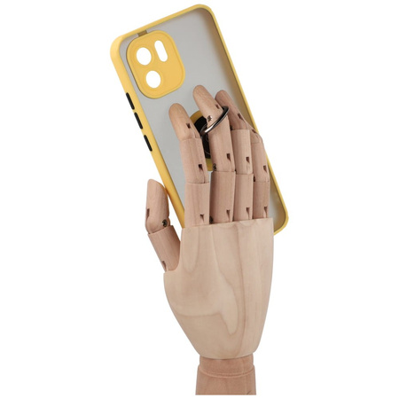 Etui z uchwytem na palec Bizon Case Hybrid Ring do Xiaomi Redmi A1, przydymione z żółtą ramką
